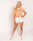 CHECKERED KNIT CROP- ORANGE AND WHITE