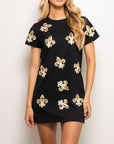Fleur De Lis Short Sleeve Shift Dress