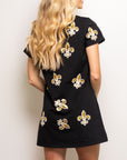 Fleur De Lis Short Sleeve Shift Dress