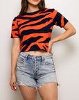 TIGER STRIPE KNIT CROP- ORANGE AND NAVY