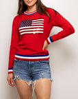 Fancy Flag USA Thin Knit Sweater Red