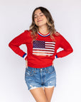 Fancy Flag USA Thin Knit Sweater Red
