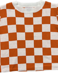 CHECKERED KNIT CROP- ORANGE AND WHITE