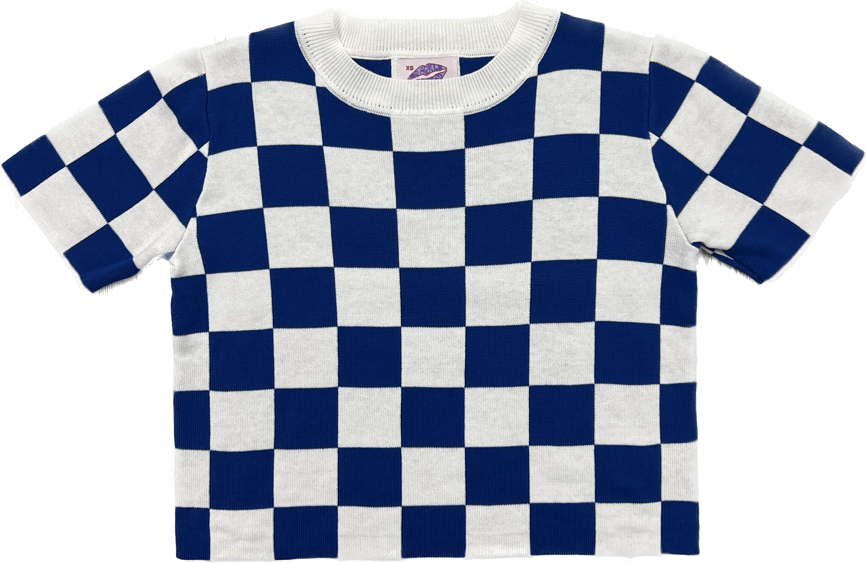 Blue & White Checkered Knit Crop