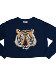 Navy Tiger Waffle Crop Top