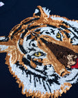 Navy Tiger Waffle Crop Top