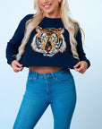 Navy Tiger Waffle Crop Top