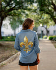 Fleur De Lis Denim Button Down - Sparkle City Co