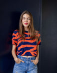 TIGER STRIPE KNIT CROP- ORANGE AND NAVY - Sparkle City Co