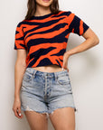 TIGER STRIPE KNIT CROP - ORANGE AND NAVY - Sparkle City Co