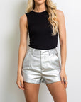 Vegan Leather Shorts | Silver w/ Red Stars - Sparkle City Co