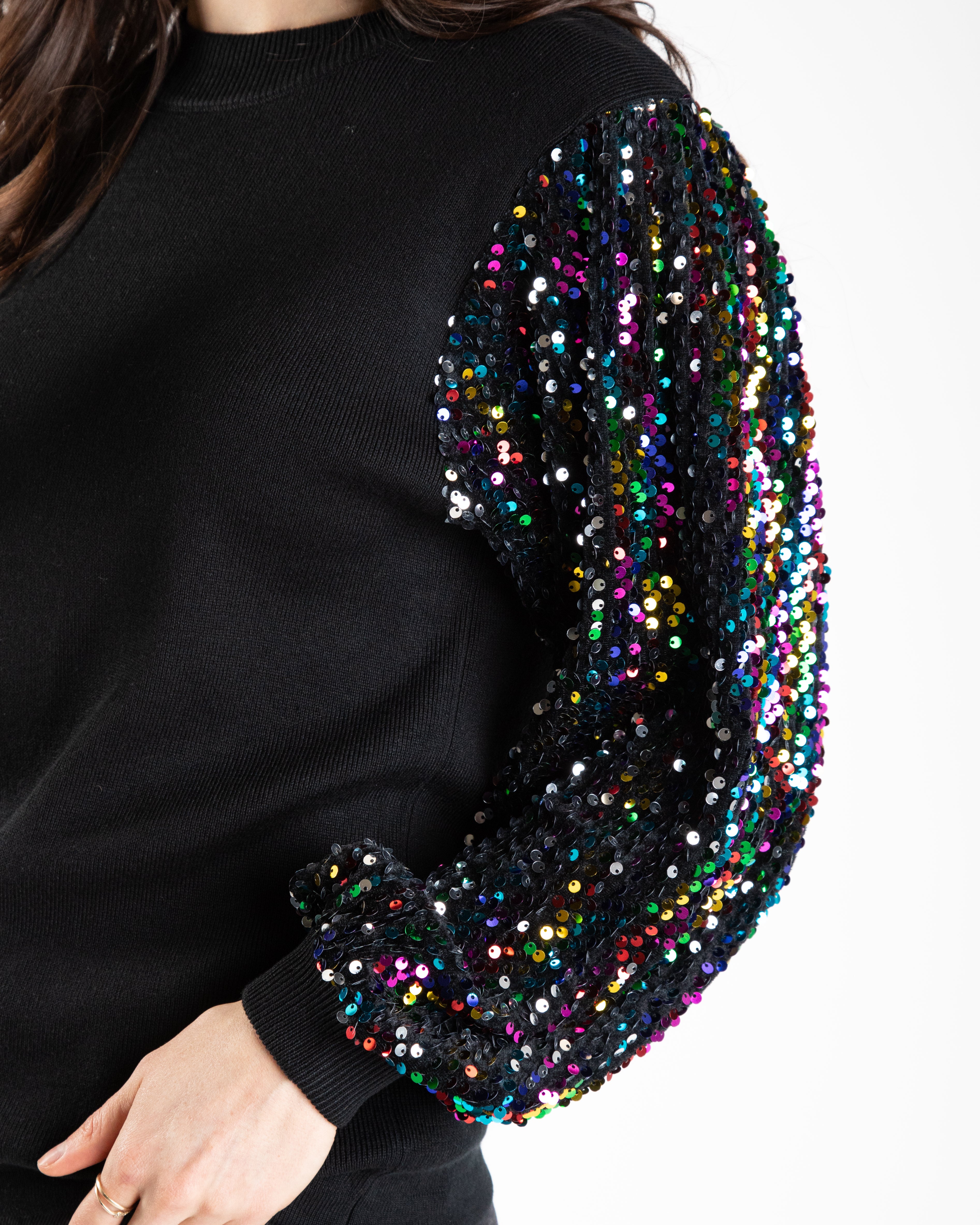 Multi Color Shimmer Sleeve Sweater