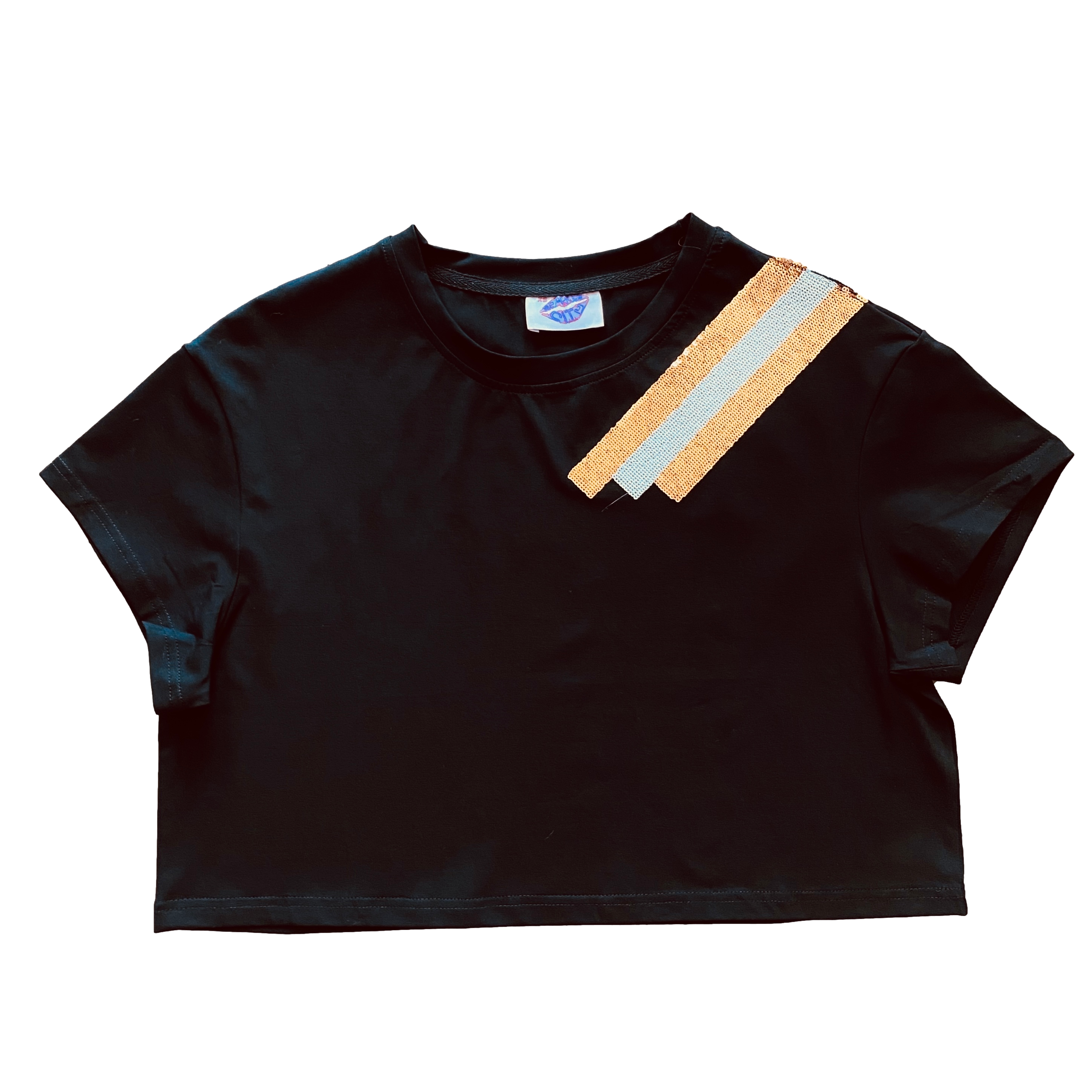 Black and Gold shoulder stripe crop