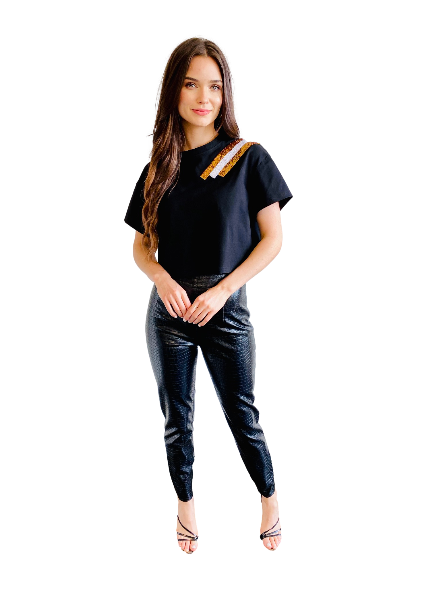 Black and Gold shoulder stripe crop