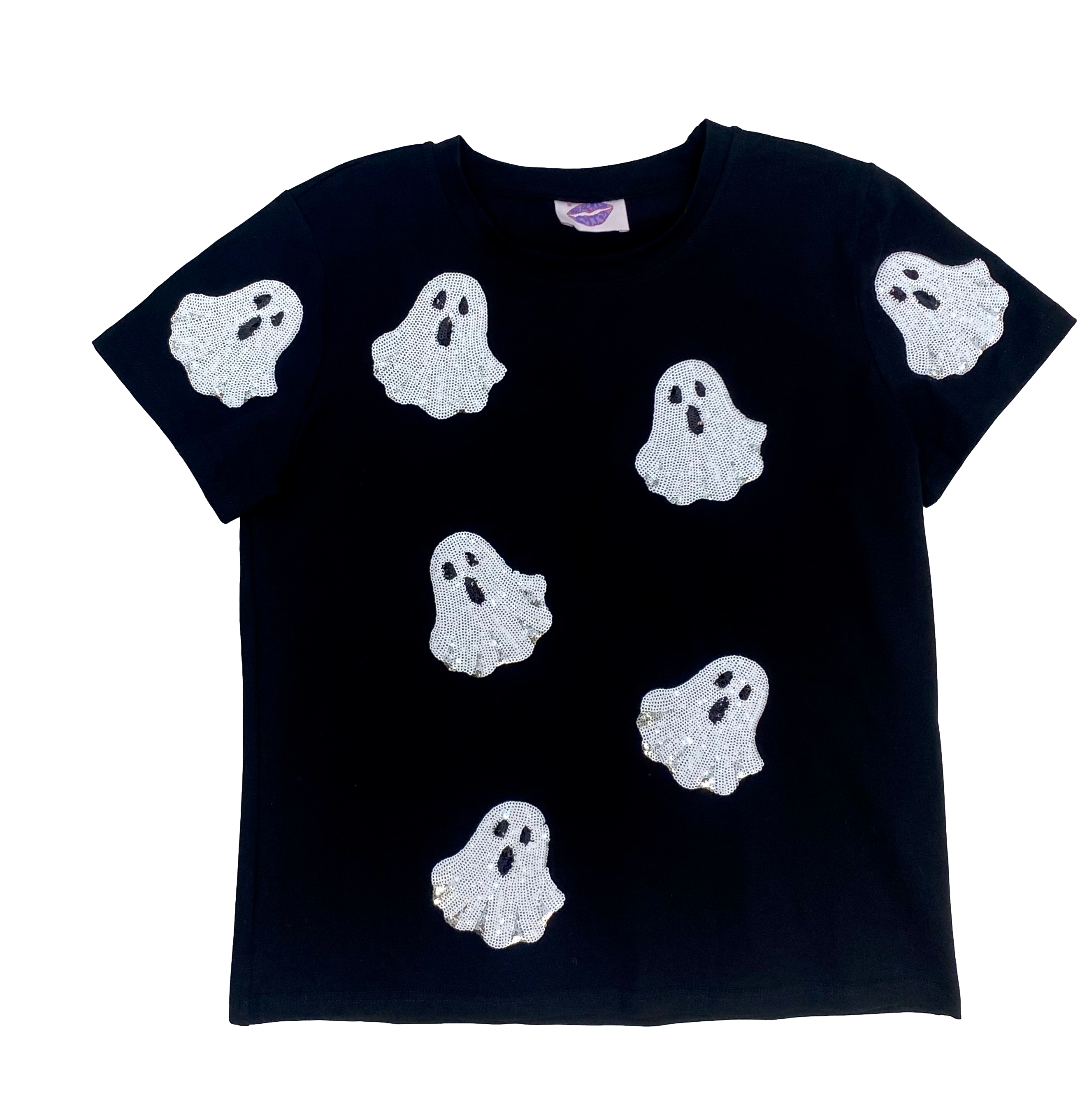 Spooky Glitter Ghost Halloween Boyfriend Long Sleeve Graphic T