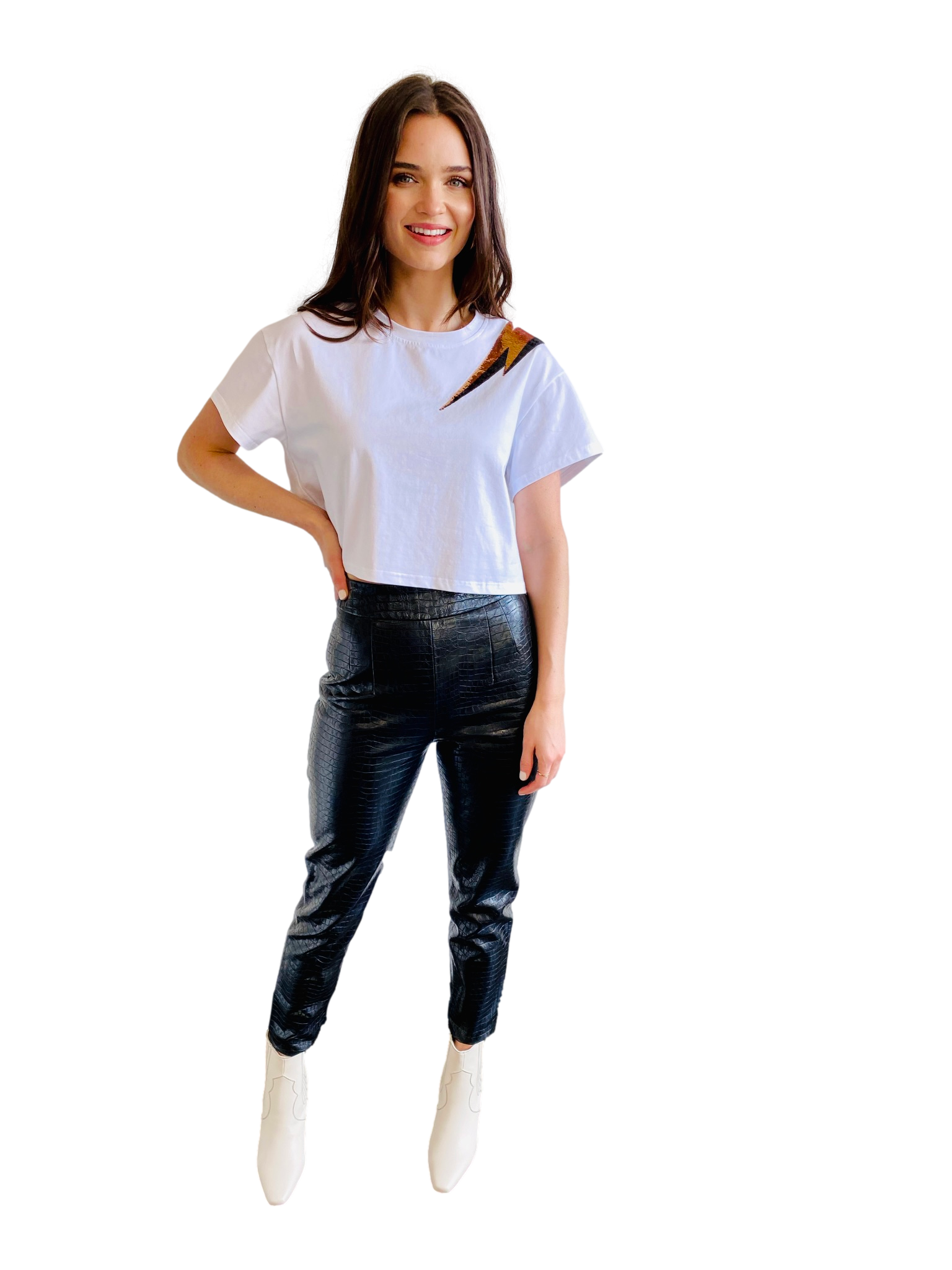Black and Gold Lightening Bolt Crop