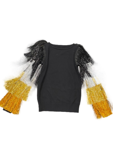 Black to Gold Ombre Tinsel Tassel Sleeve Sweater