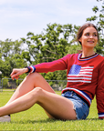 Fancy Flag USA Thin Knit Sweater Red