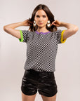 Short Sleeve Mardi Gras Checkered Sweater