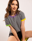 Short Sleeve Mardi Gras Checkered Sweater