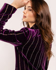 Rhinestone Pin Stripe Velvet Blazer