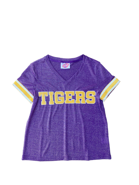 Sparkle Slugger TIGERS Pinstripe Jersey Tee- LSU – Sparkle City Co