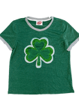 Kids Green Glitter Shamrock Ringer Tee - Sparkle City Co