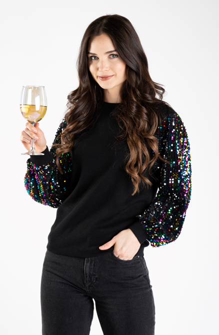 Multi Color Shimmer Sleeve Sweater