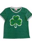 Kids Green Glitter Shamrock Ringer Tee