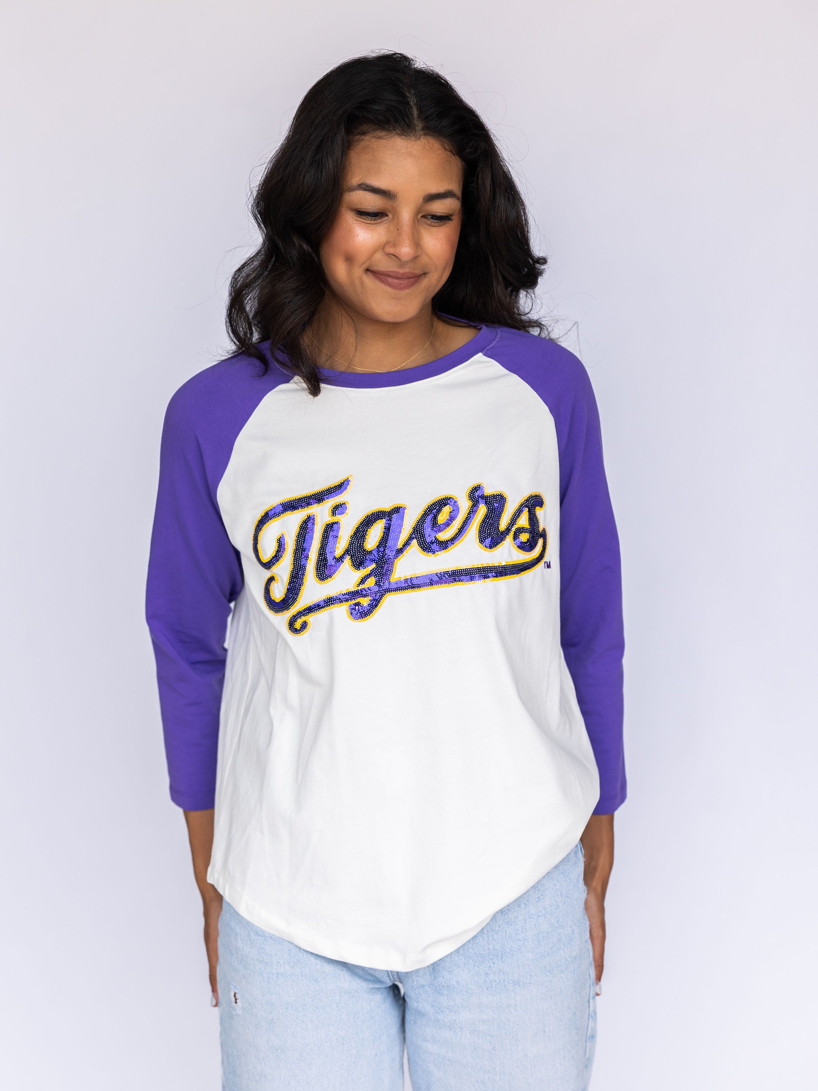 LSU &quot;Tigers&quot; Purple Raglan Tee