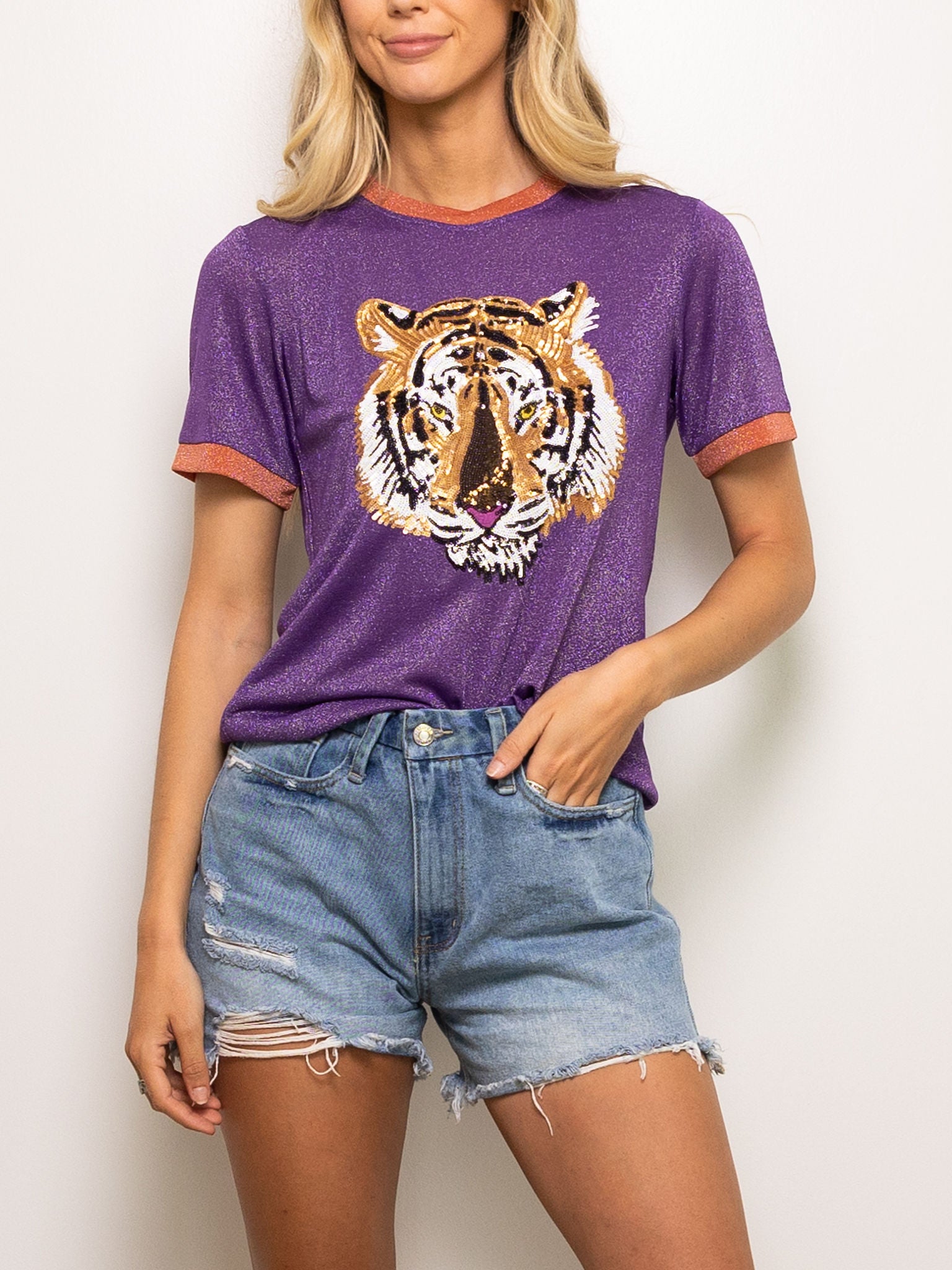 Glitter Tiger Tee- Purple and Orange