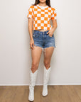 CHECKERED KNIT CROP- ORANGE AND WHITE