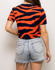 TIGER STRIPE KNIT CROP- ORANGE AND NAVY