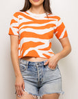 TIGER STRIPE KNIT CROP- ORANGE AND WHITE