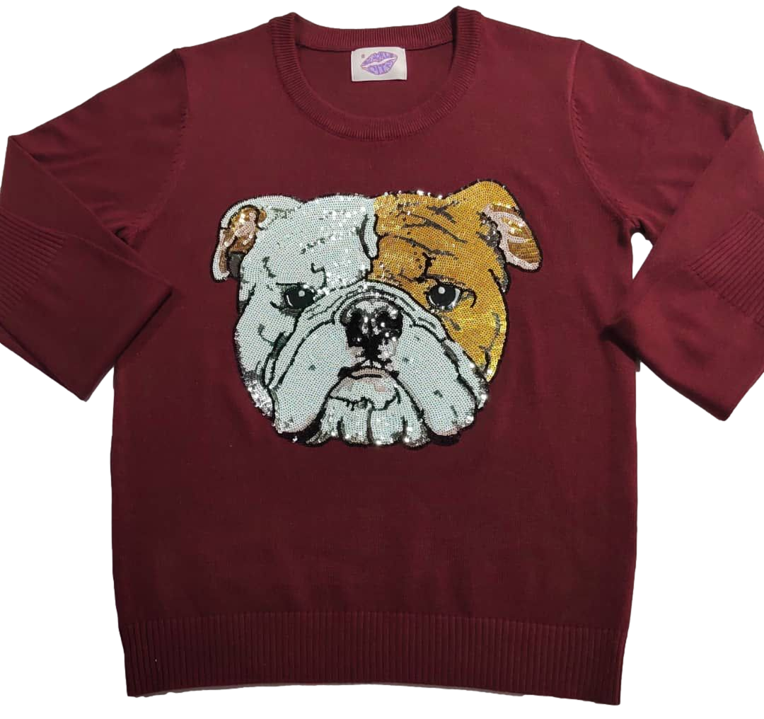 Mega Bulldog Sequin Sweater - Maroon