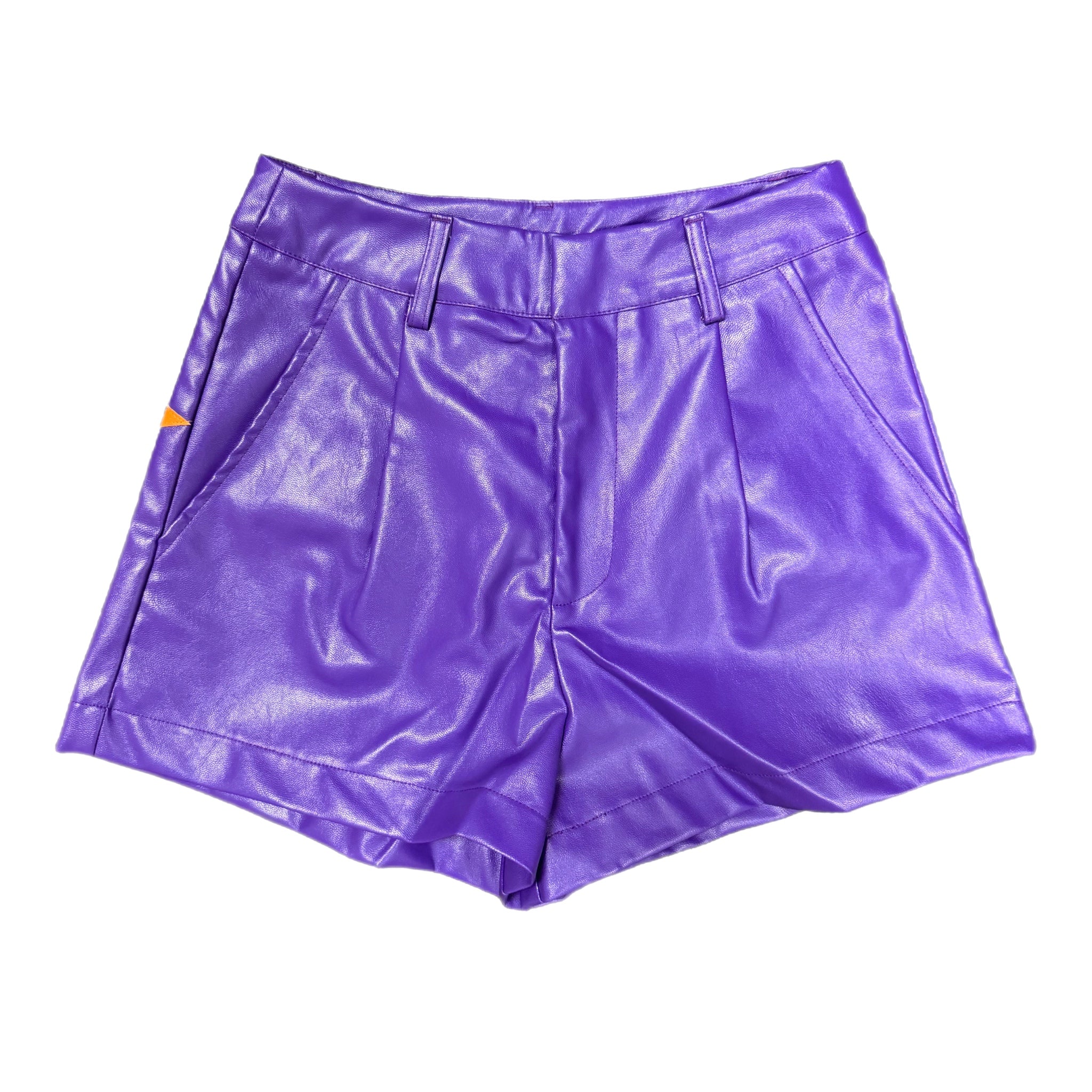 Vegan Leather Shorts | Purple w/ Orange Stars