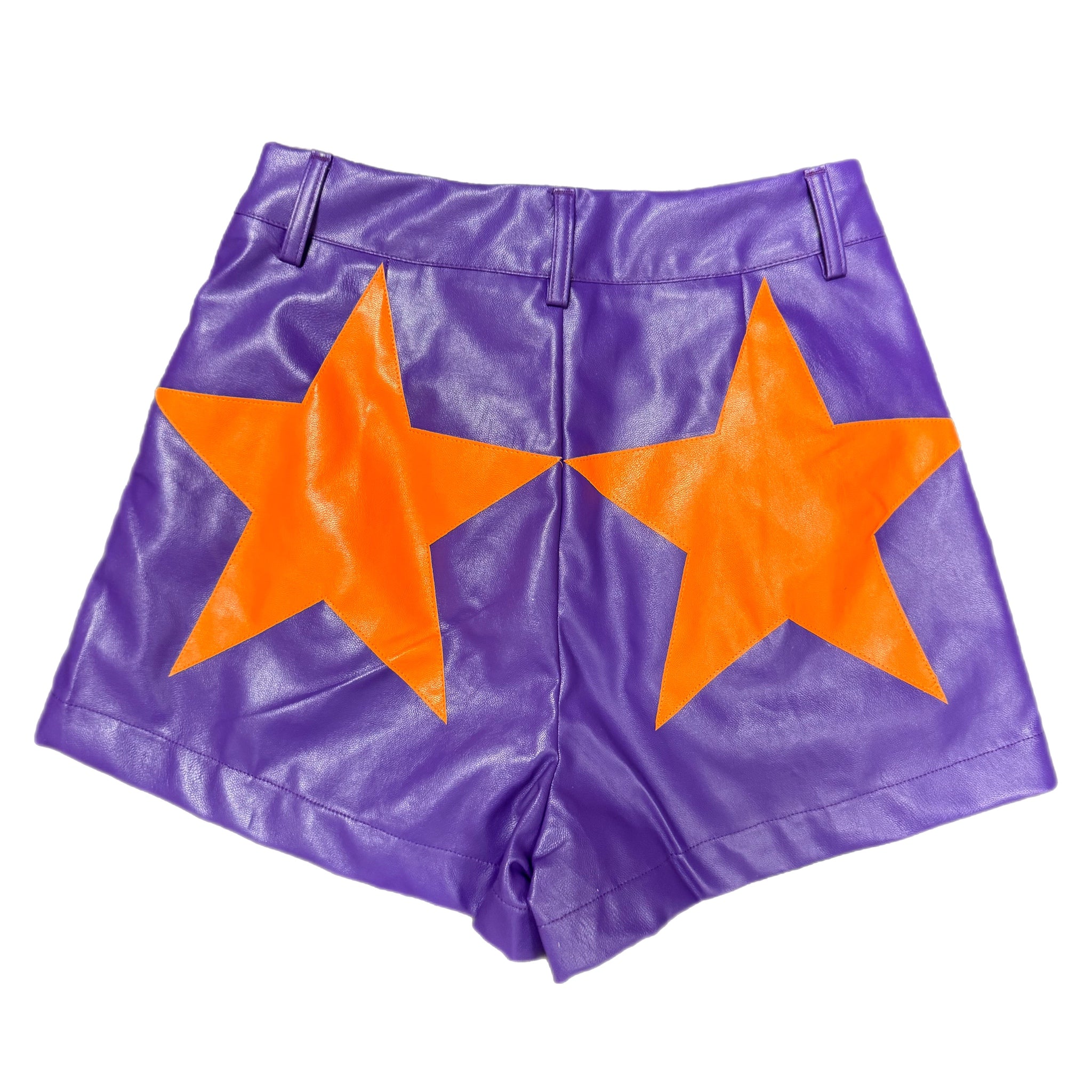 Vegan Leather Shorts | Purple w/ Orange Stars