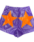 Vegan Leather Shorts | Purple w/ Orange Stars