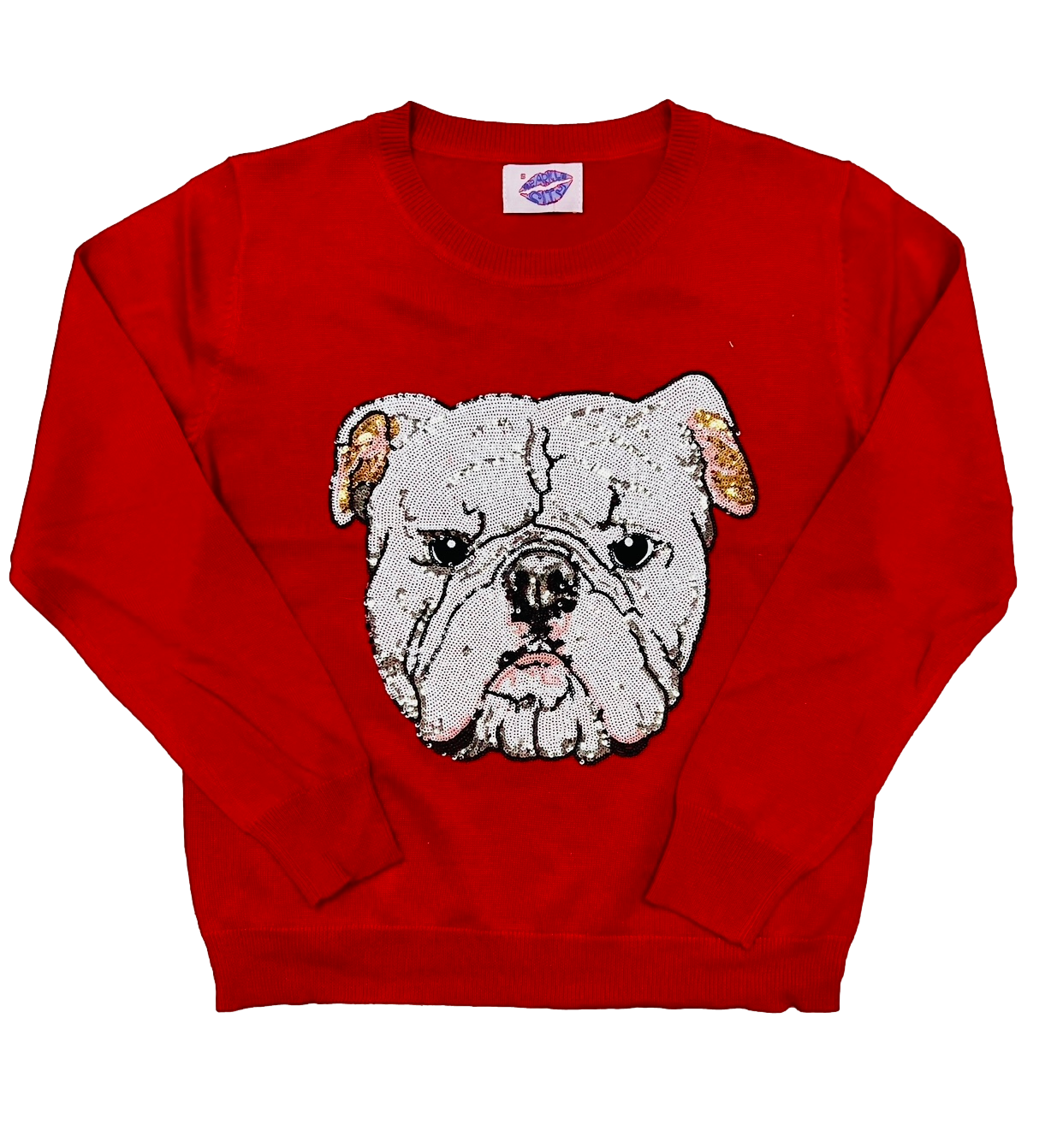 Mega Bulldog Sequin Sweater Red