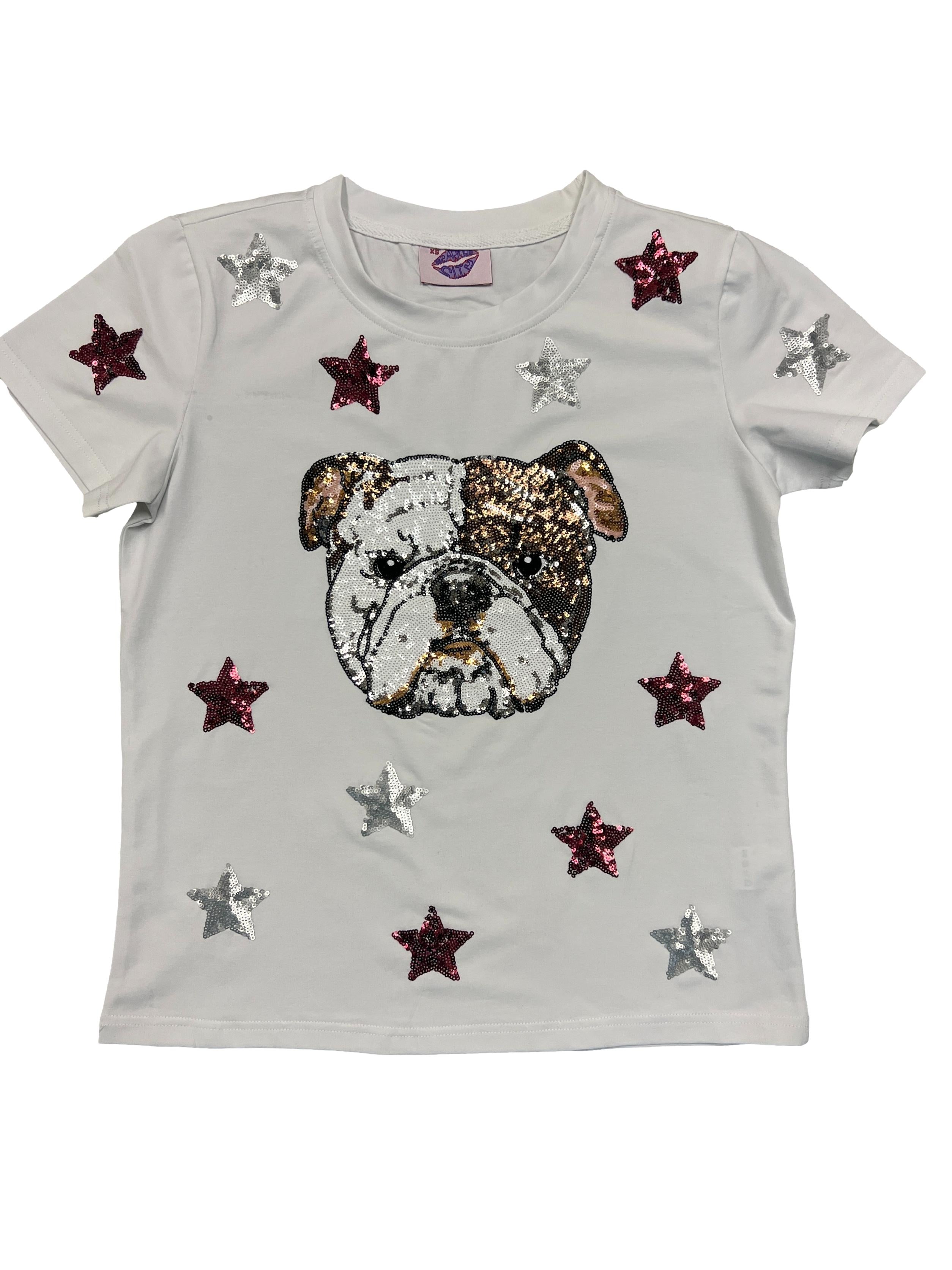 Star Struck Maroon and Silver Bulldog tee