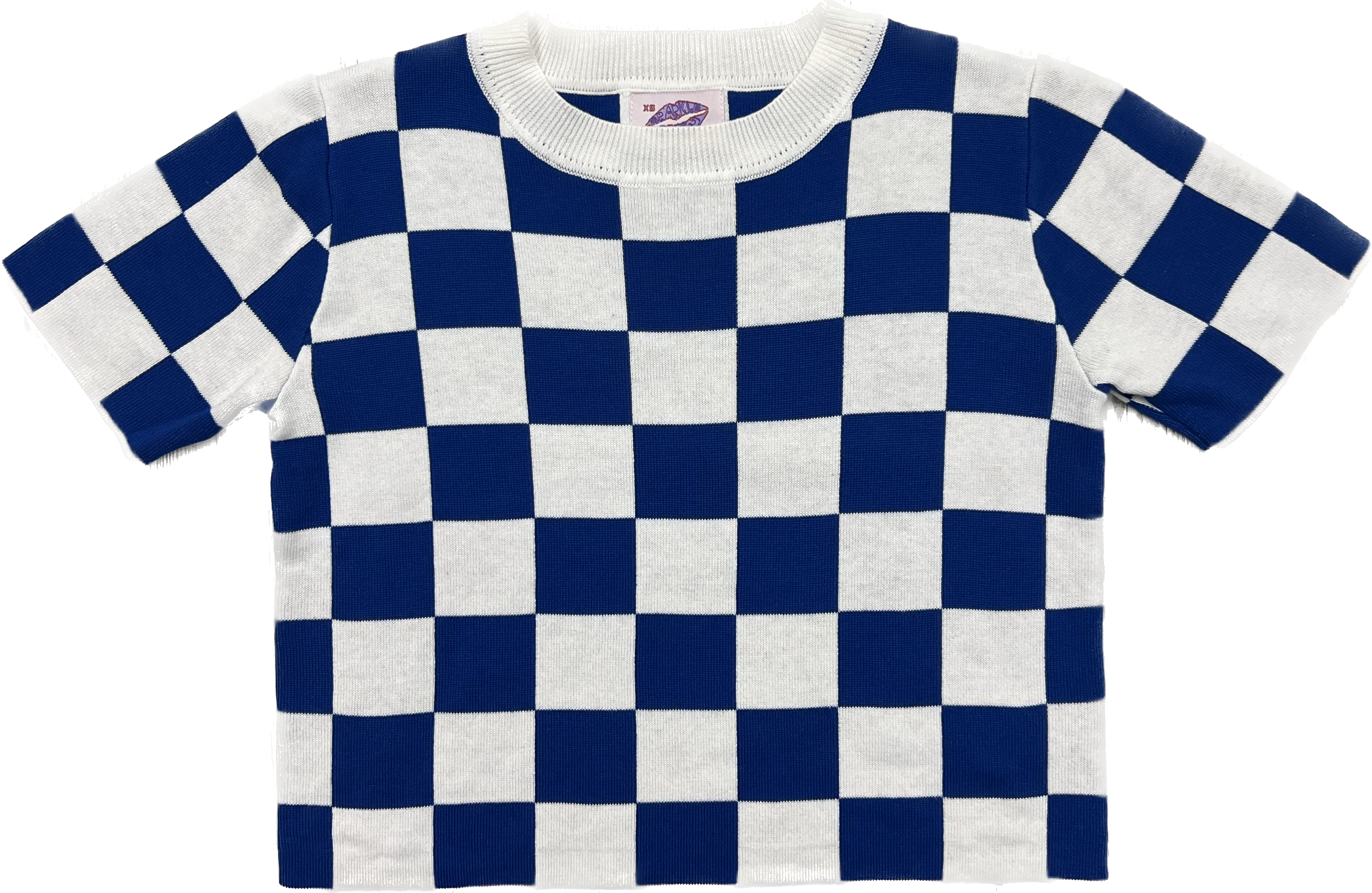 Blue &amp; White Checkered Knit Crop