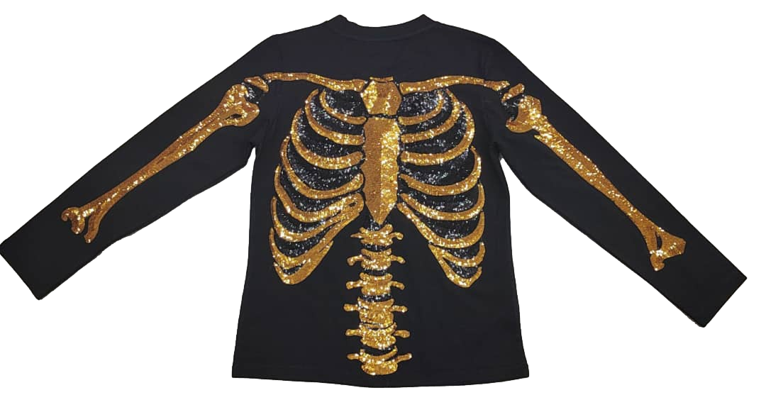Sparkly Skeleton Tee - Black and Gold