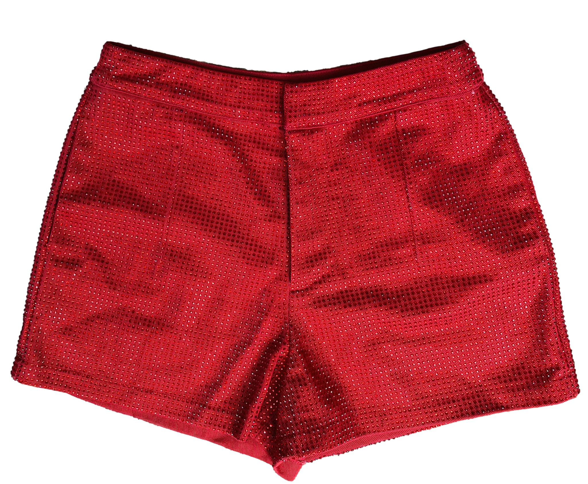 Red Denim Rhinestone Shorts