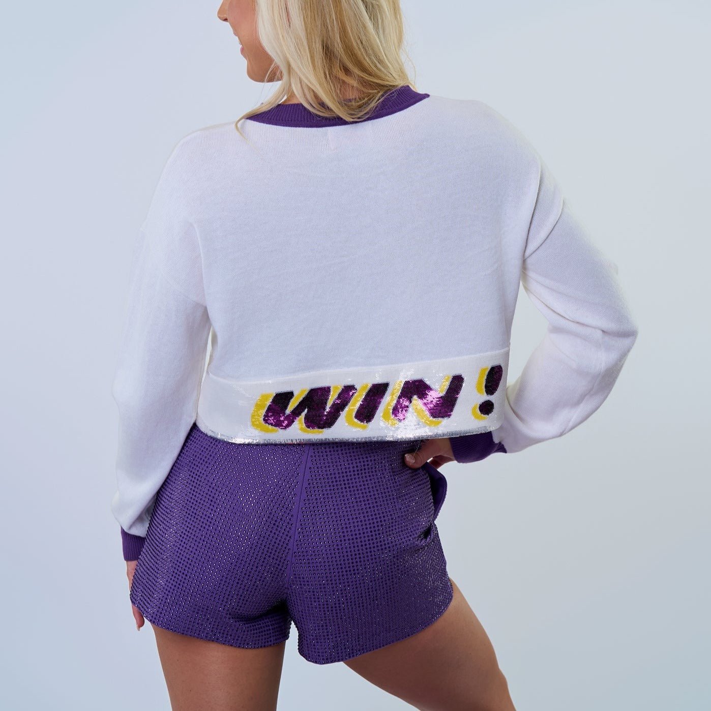 Bedazzled WIN Crop Sweater - Sparkle City Co