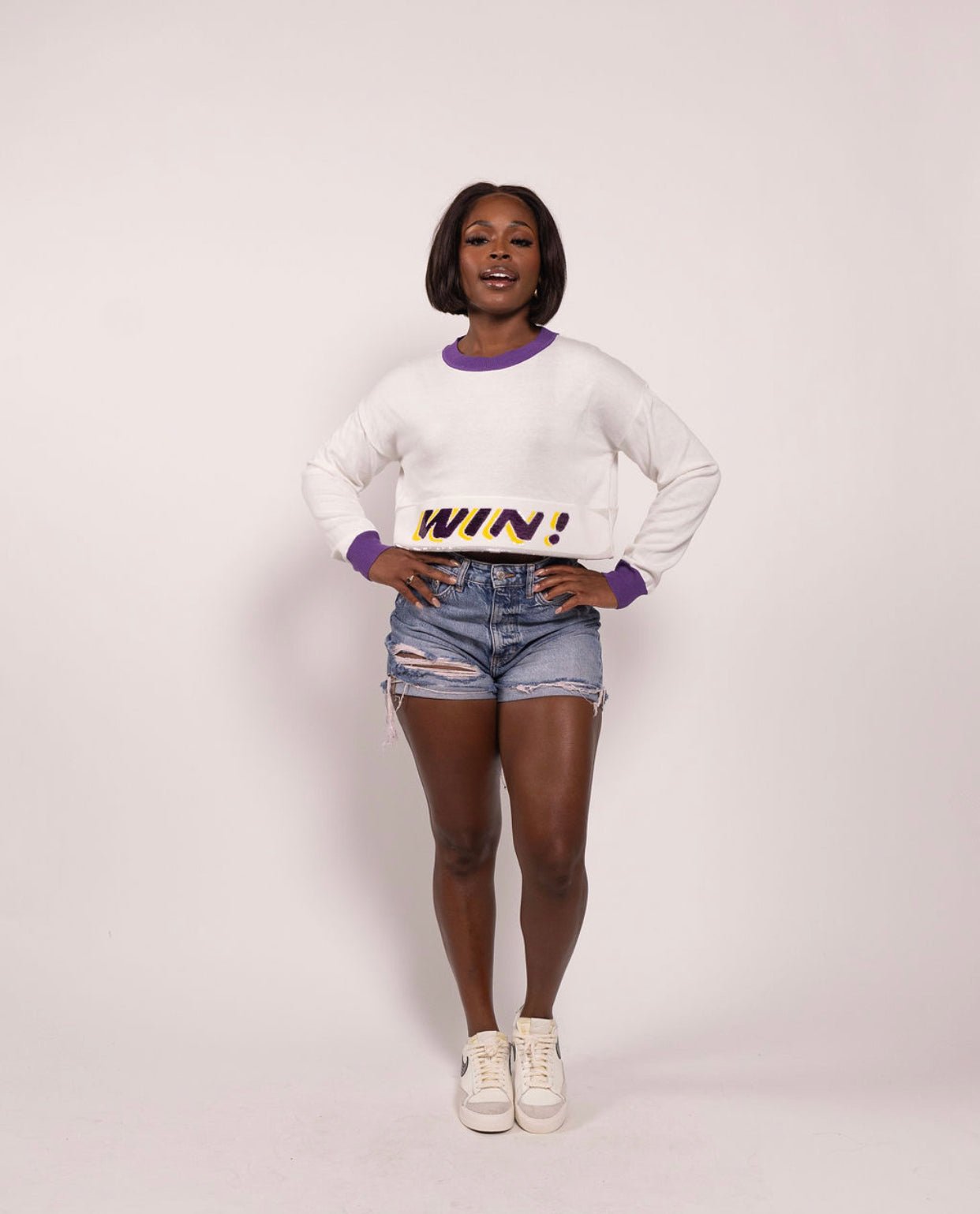Bedazzled WIN Crop Sweater - Sparkle City Co