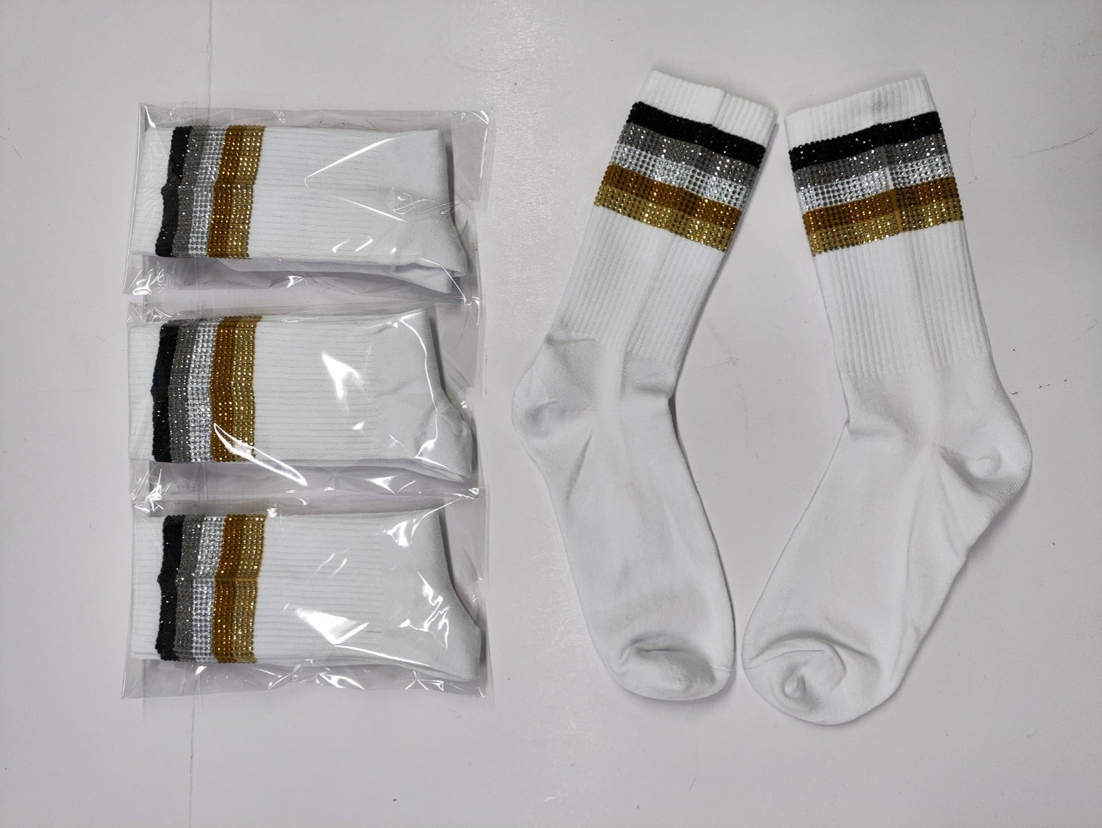 Black and Gold Rhinestone Crew Socks - Sparkle City Co