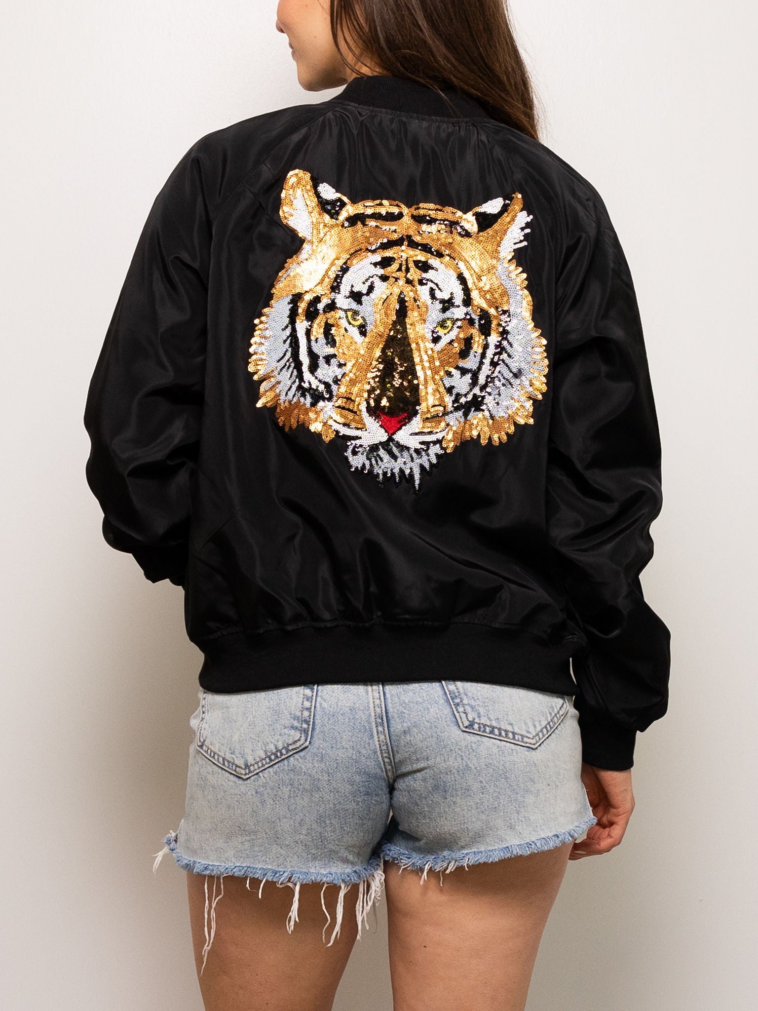 Black Tiger Head Bomber Jacket - Sparkle City Co