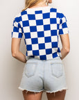 Blue & White Checkered Knit Crop - Sparkle City Co