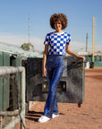 Blue & White Checkered Knit Crop - Sparkle City Co