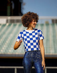 Blue & White Checkered Knit Crop - Sparkle City Co